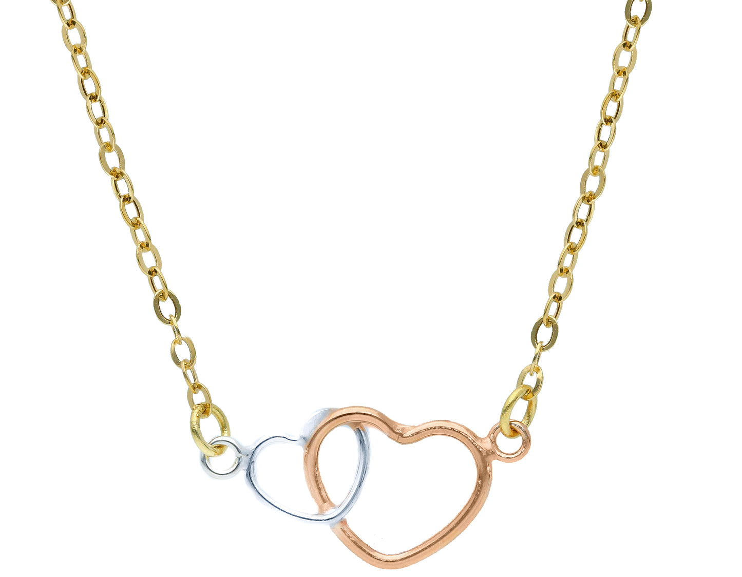 NECKLACE - CENTRAL ELEMENT Three colours gold Hearts