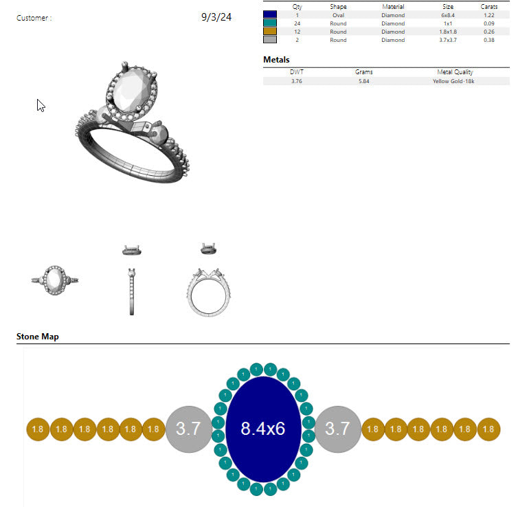 Adriana - Oval with 2 round side stones, halo and pave shank