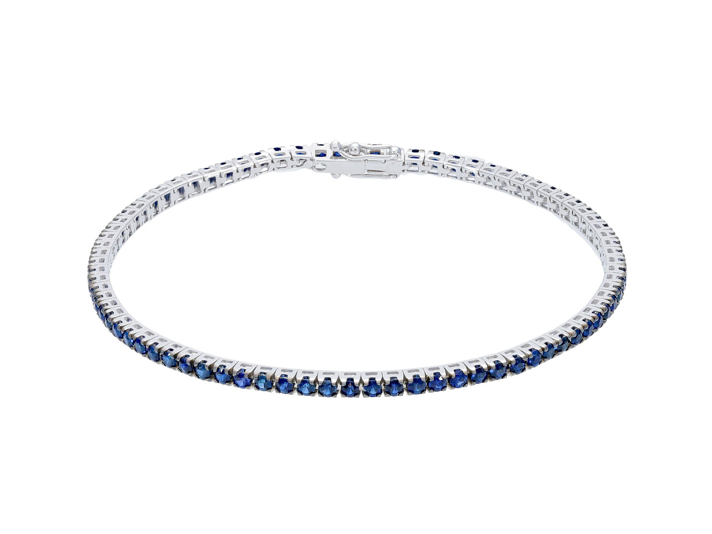 Bracelet Tennis Or Blanc 2,85 ct Saphirs Naturels 17,5 cm BBE1403ZB17