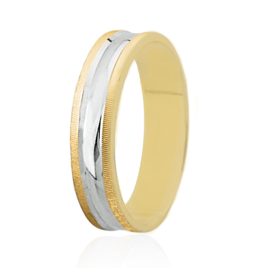 Textured Yellow & White Gold Wedding Ring  4mm