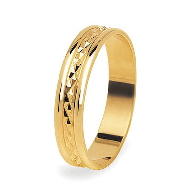 Textured Yelow Gold Wedding Ring  4.6mm