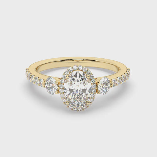 Adriana - Oval with 2 round side stones, halo and pave shank