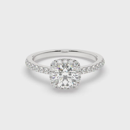 Violeta- Round Diamond Cushion shape halo Hidden Diamonds and Pave shank