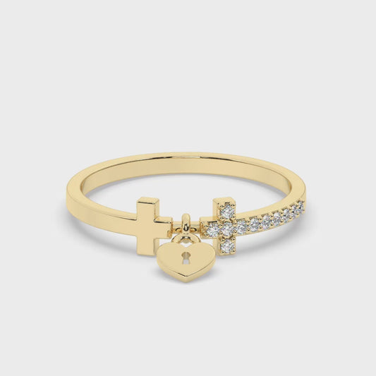 Lab Diamond "Locked Heart" Yellow Gold Ring