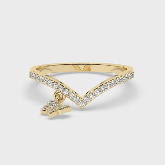 Lab Diamond "Hanging Butterfly" Yellow Gold Ring