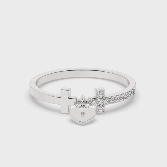 Lab Diamond "Locked Heart" White Gold Ring